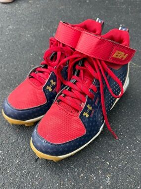 Under Armour Kids' Red and Navy baseball cleats